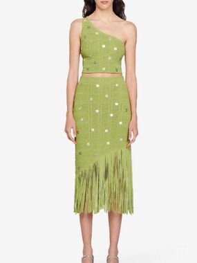 Sandro Lime Green Midi Fringe Top and Skirt set
